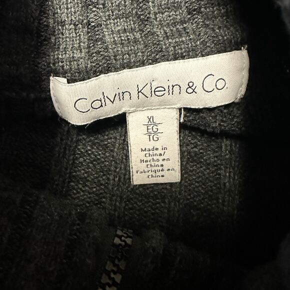 Calvin Klein Sweater Cardigan Size XL Dark Gray Full Zip Front Mock Neck - Picture 6 of 10